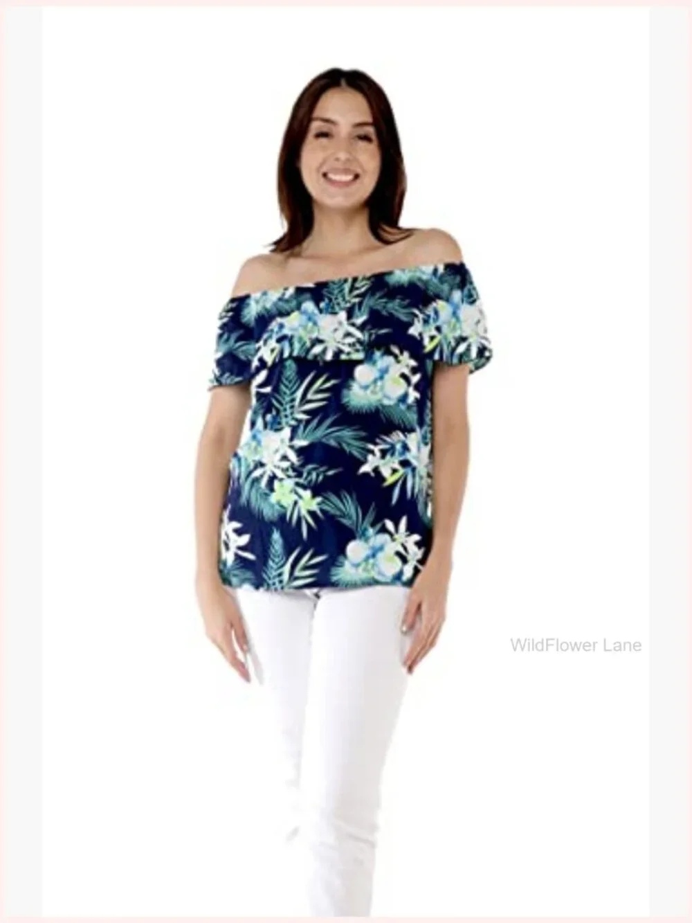 Matching Couple Hawaiian Luau Shirt & Off-Shoulder Ruffle Muumuu Top Set